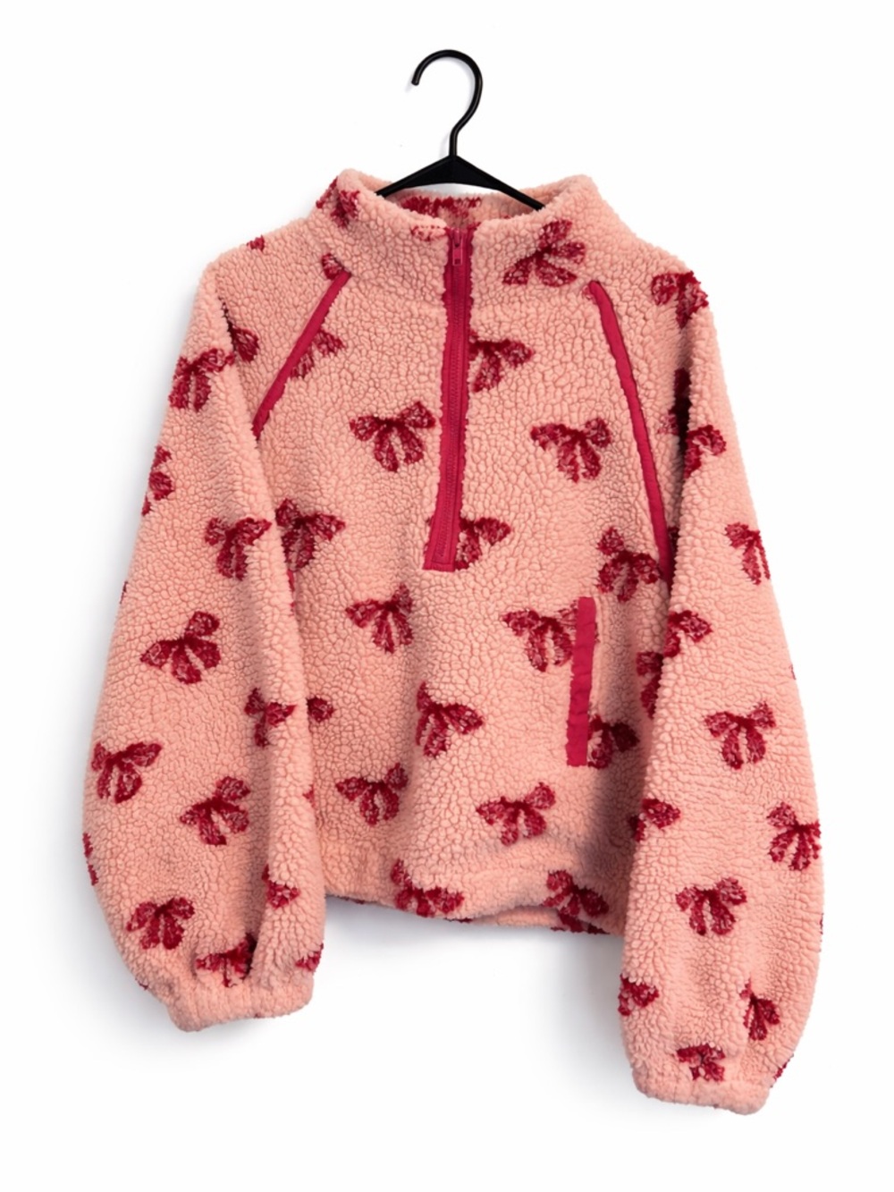 Blush Pink Bow Sherpa Quarter-Zip Pullover